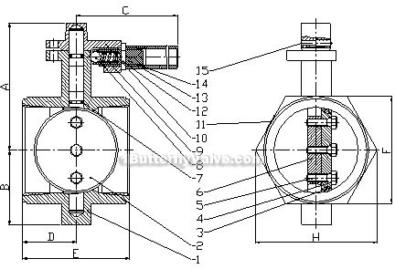 Threaded connection butterfly valve constructral diagram(pic1)